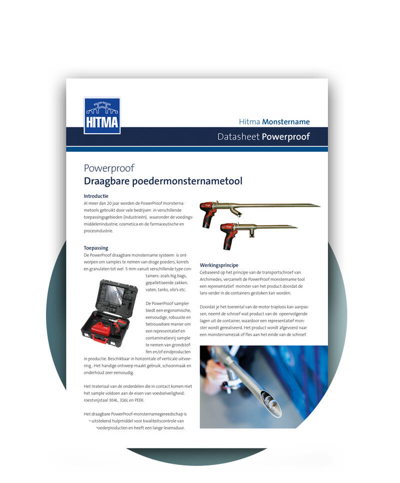 Powerproof datasheet van Labocontrole Monstername van vaste stoffen (poeders, granulaten) is een eenvoudig klusje met de powerproof van LaboControle.